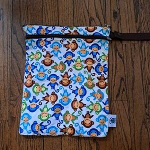 Planet Wise Wet Dry Bag Monkey Print Reusable Diaper Bag Travel Pouch Made in US